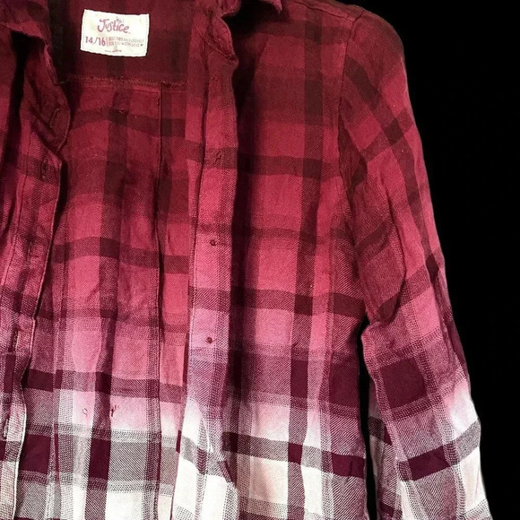 NWOT Justice Girls Maroon Pink & White Checked Full Sleeved Shirt Size 14-16 - Picture 5 of 9